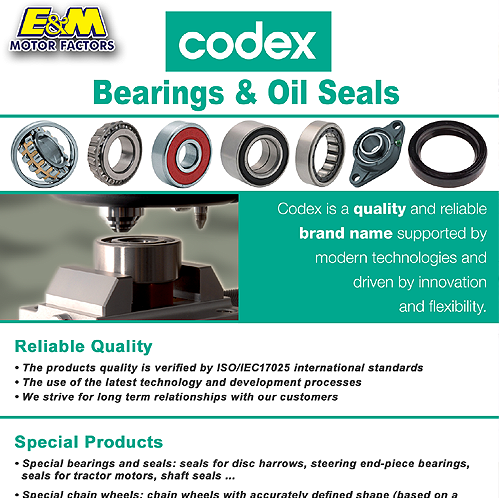 Codex Bearings Leaflet - Print Design of a range of leaflets for E and M Motor Factors in Aberystwyth and Cardigan.