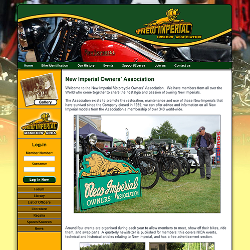 New Imperial Owners Association - Bespoke Website and Content Management for the New Imperial Motorcycle Owners Association.
