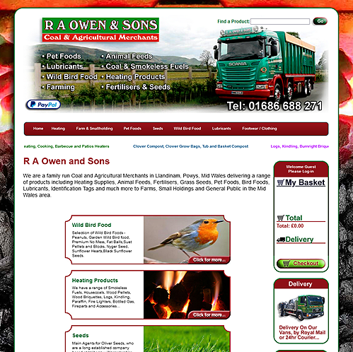 R A Owen eShop Update - Update to R A Owen and Sons in Llandinam changing the website from a Brochure Website to an Online E-Commerce Shop.