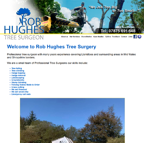 Rob Hughes Tree Surgery - New website for Rob Hughes promoting his Arborists Services throughout Powys.